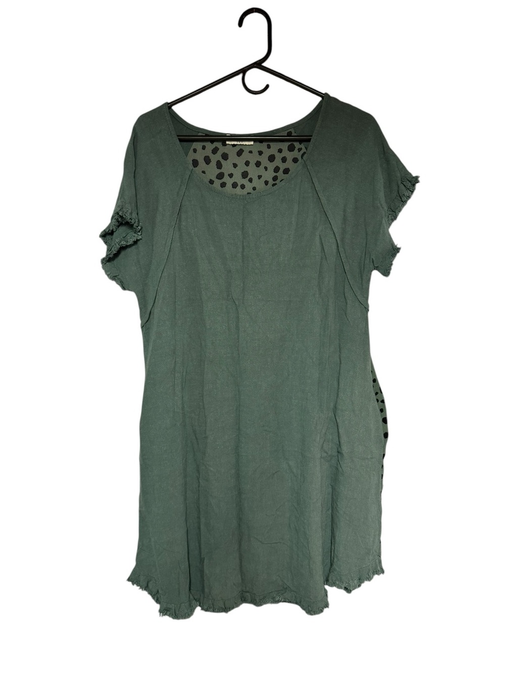 Umgee Dark Green Short Sleeve Mini Dress with Polka Dot Lining